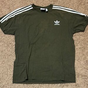 Adidas Men's Olive Green Tee with White Stripes
